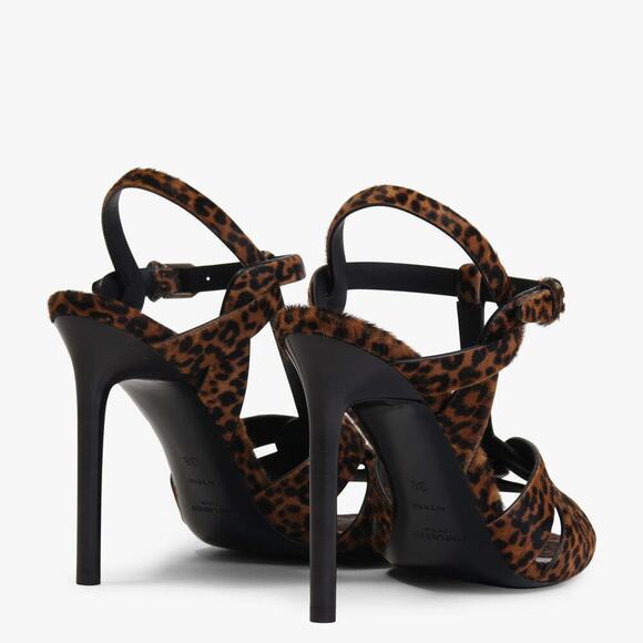 Saint Laurent YSL Tribute Black Brown Leopard Pony T Strap Sandal Heel Pump 39.5 - Picture 10 of 12